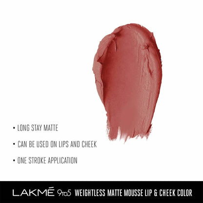 Lakme 9 to 5 Weightless Mousse Lip & Cheek Color - Blush Velvet