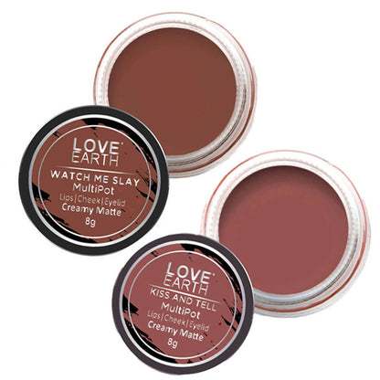 Love Earth Lip Tint & Cheek Tint Multipot Combo (Mauvish Pink & Caramel Brown) - BUDNE