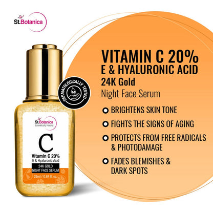 St.Botanica Vitamin C 20%, E & Hyaluronic Acid 24k Gold Night Face Serum