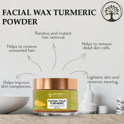 Ivory Natural Facial Wax Powder With Turmeric - Natural Facial Hair Removal Wax For Instant Skin Brightening