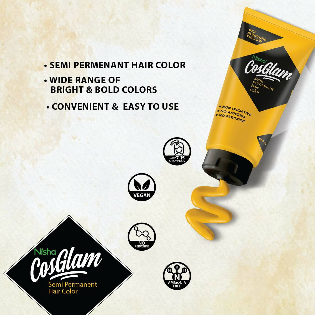 Nisha Cosglam Semi Permanent Hair Color 32 Sunshine Yellow
