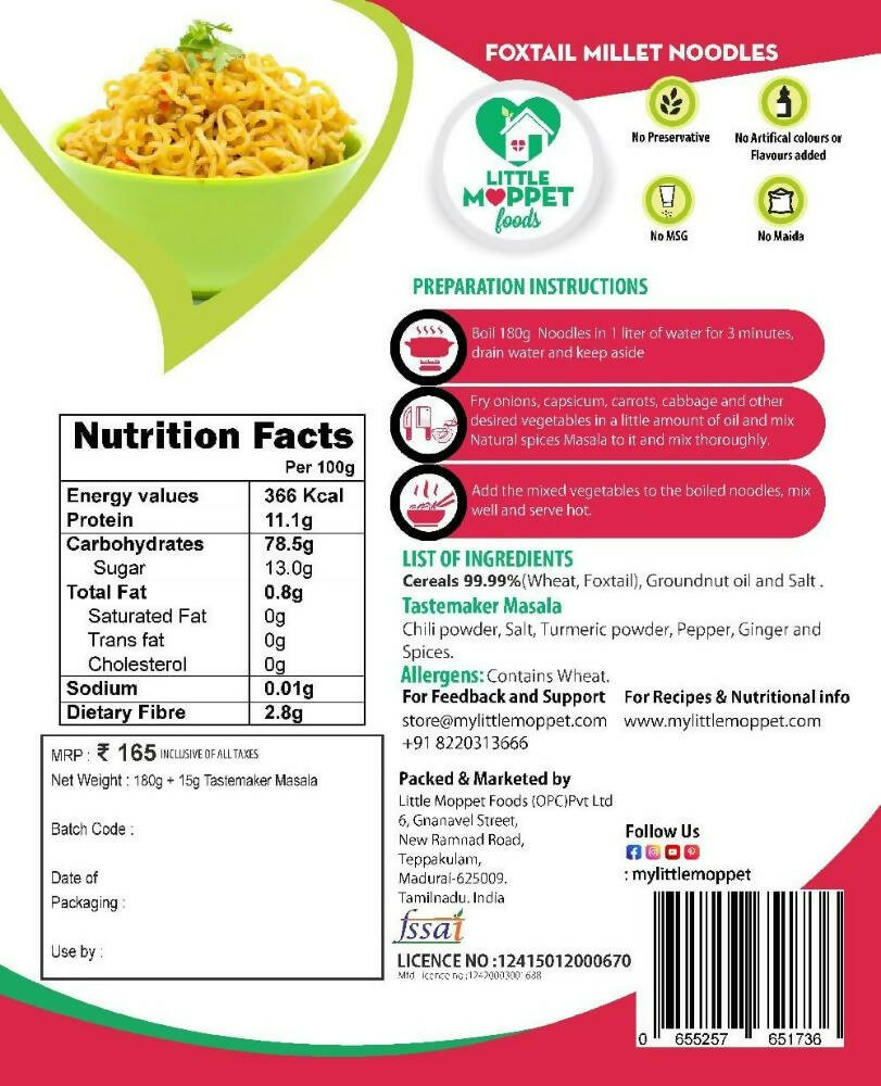 Little Moppet Foods Foxtail Millet Noodles