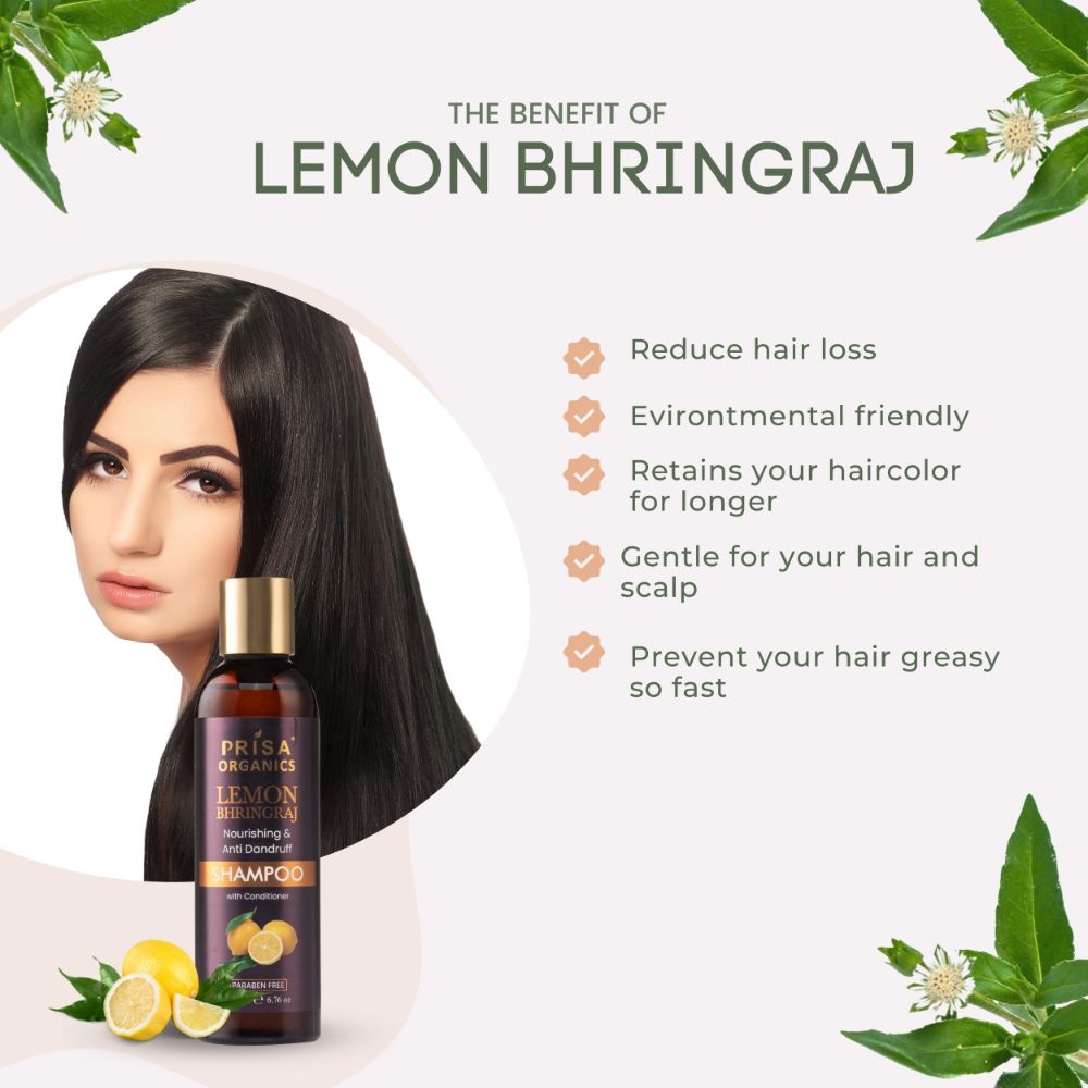 Prisa Organics Lemon Bhringraj Nourishing & Anti Dandruff Shampoo