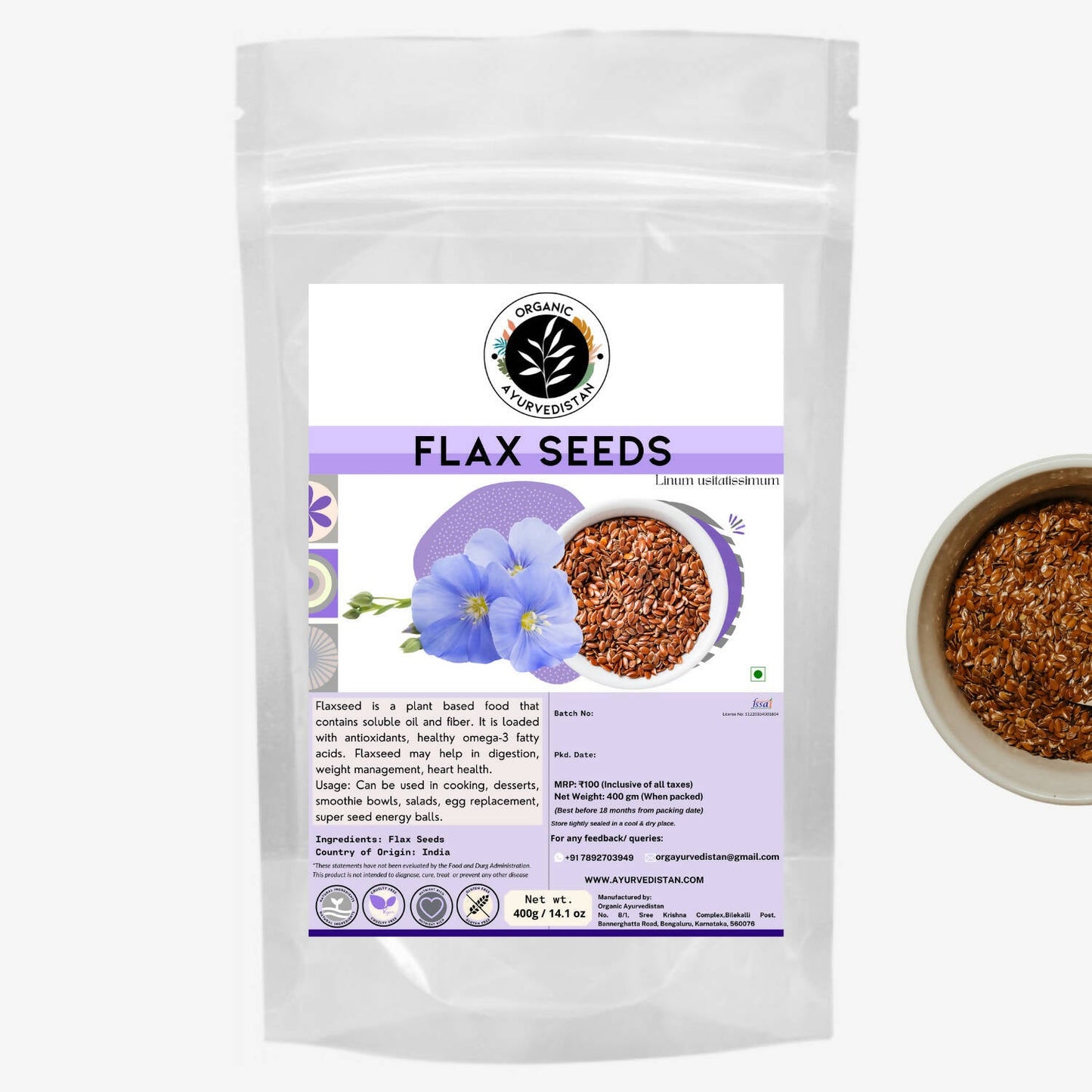 Organic Ayurvedistan Flax Seeds -  buy in usa 