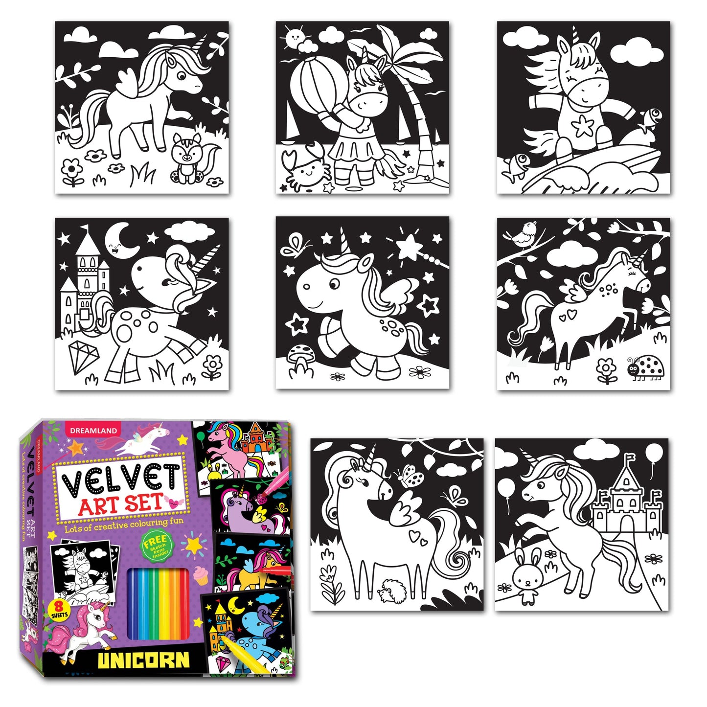 Dreamland Publications Unicorn - Velvet Art Set With 10 Free Sketch Pens