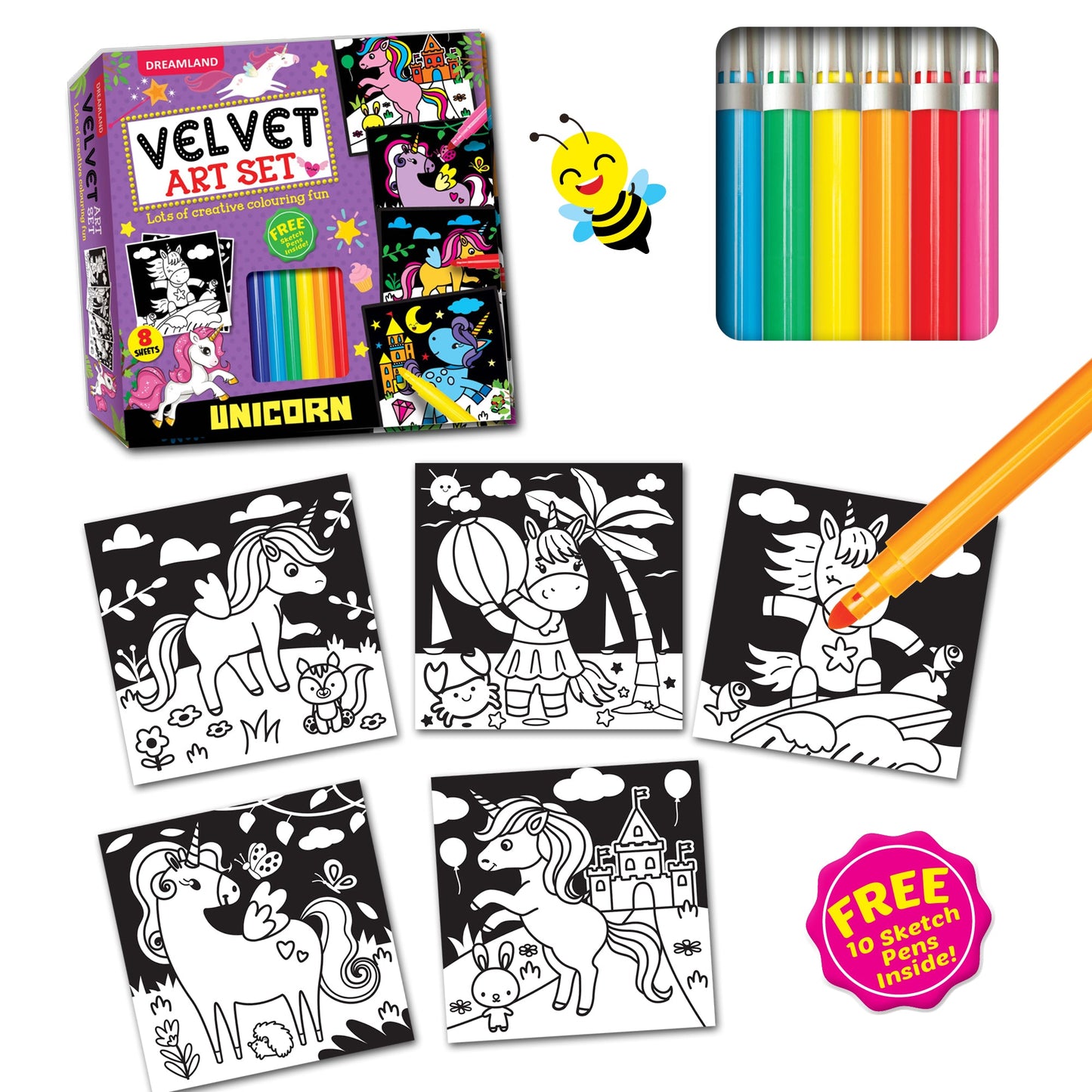 Dreamland Publications Unicorn - Velvet Art Set With 10 Free Sketch Pens