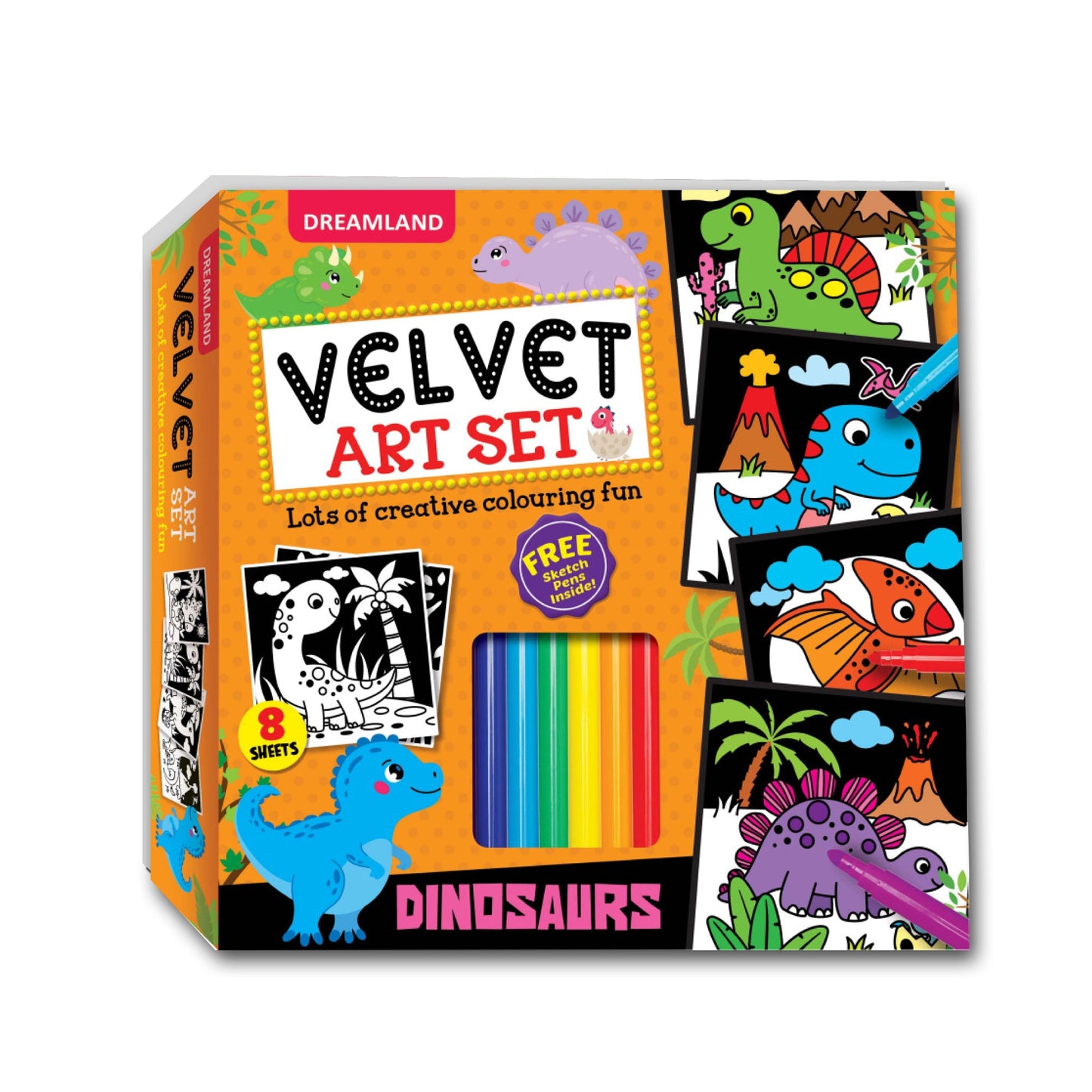 Dreamland Publications Dinosaurs - Velvet Art Set With 10 Free Sketch Pens -  buy in usa 