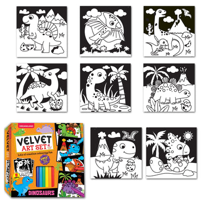 Dreamland Publications Dinosaurs - Velvet Art Set With 10 Free Sketch Pens