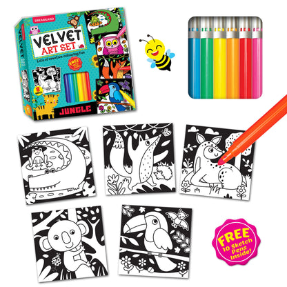 Dreamland Publications Jungle - Velvet Art Set With 10 Free Sketch Pens