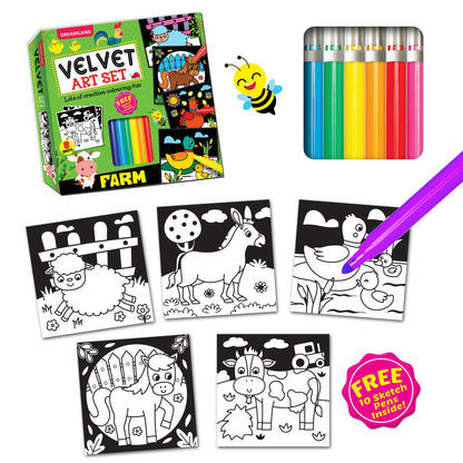 Dreamland Publications Farm - Velvet Art Set With 10 Free Sketch Pens