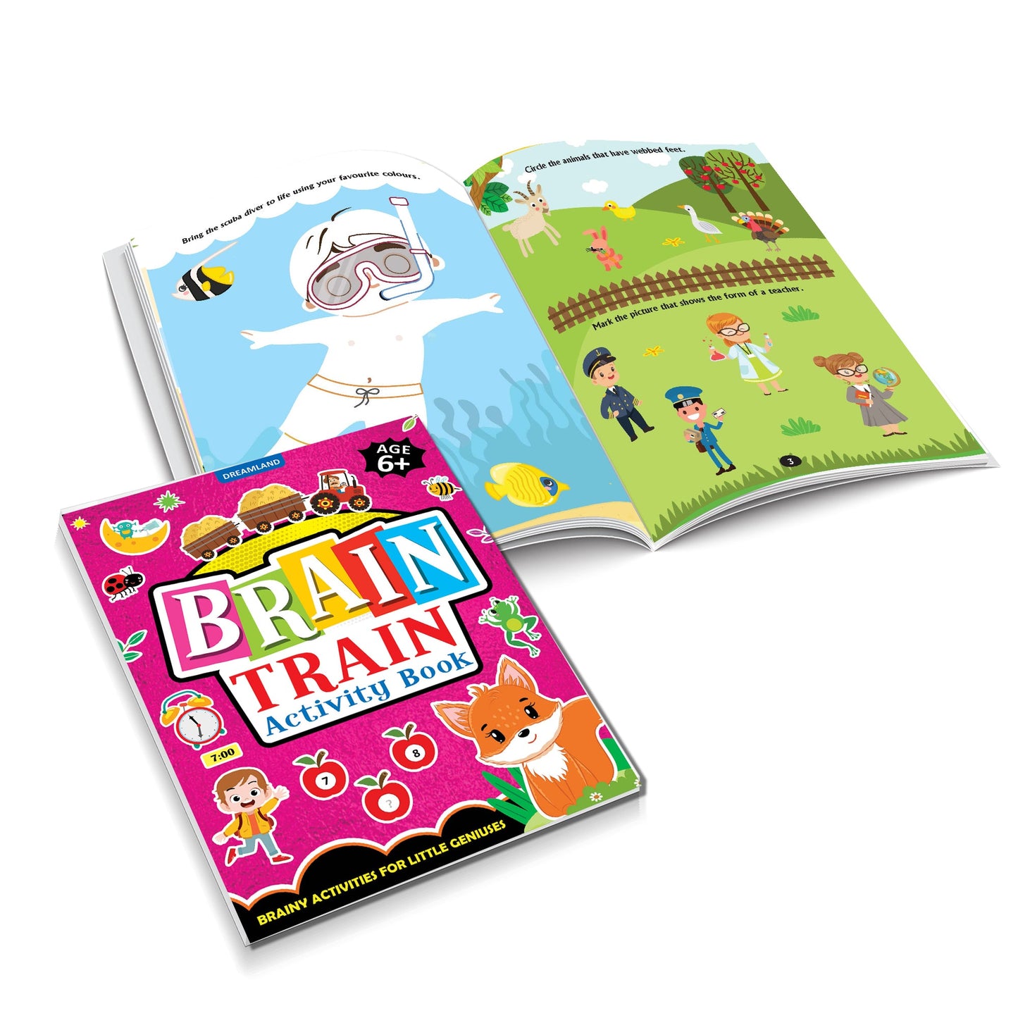 Dreamland Publications Brain Train Activity Book for Kids Age 6+ - With Colouring Pages, Mazes, Puzzles and Word searches Activities