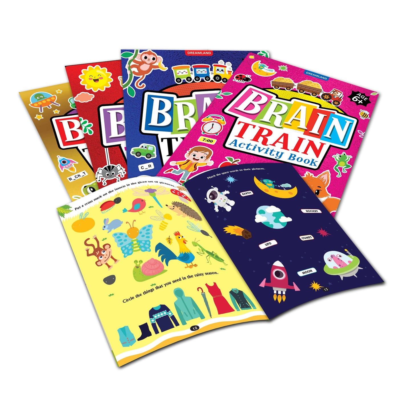 Dreamland Publications Brain Train Activity Book for Kids Age 6+ - With Colouring Pages, Mazes, Puzzles and Word searches Activities