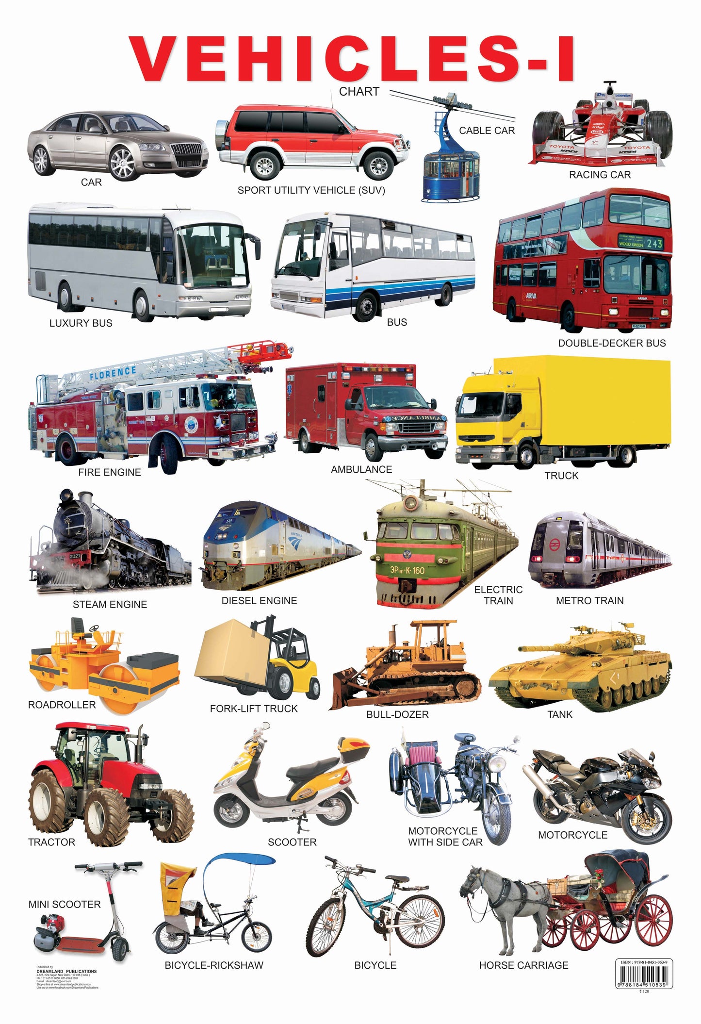 Dreamland Publications Educational Chart for Kids - Vehicles-1 -  buy in usa 