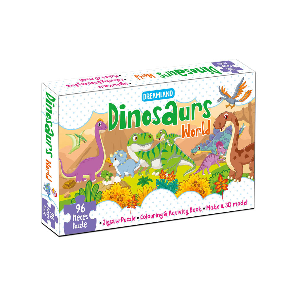 Dreamland Publications Dinosaurs World Jigsaw Puzzle for Kids ??? 96 Pcs | With Colouring & Activity Book and 3D Model -  buy in usa 