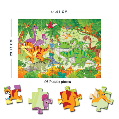 Dreamland Publications Dinosaurs World Jigsaw Puzzle for Kids ??? 96 Pcs | With Colouring & Activity Book and 3D Model