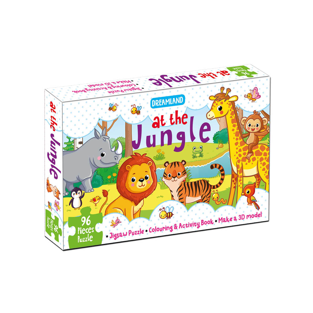 Dreamland Publications At the Jungle Jigsaw Puzzle for Kids ??? 96 Pcs | With Colouring & Activity Book and 3D Model -  buy in usa 