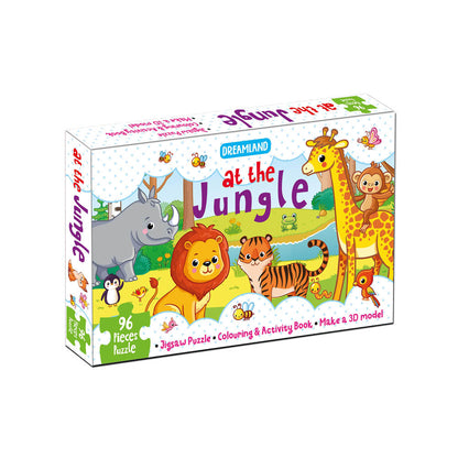 Dreamland Publications At the Jungle Jigsaw Puzzle for Kids ??? 96 Pcs | With Colouring & Activity Book and 3D Model -  buy in usa 