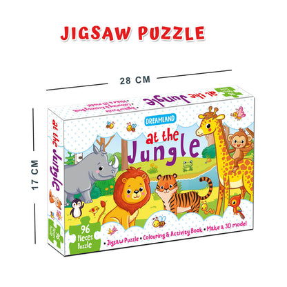 Dreamland Publications At the Jungle Jigsaw Puzzle for Kids ??? 96 Pcs | With Colouring & Activity Book and 3D Model