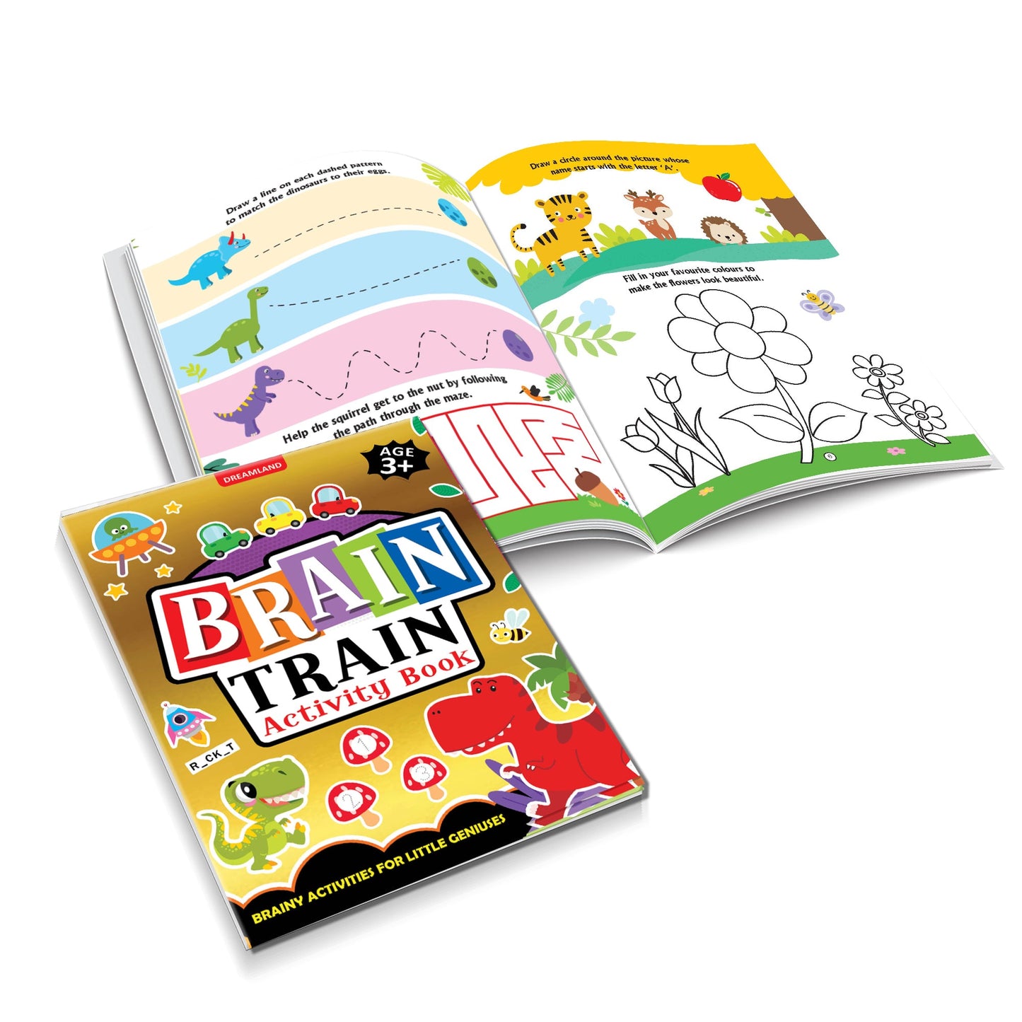 Dreamland Publications Brain Train Activity Book for Kids Age 3+ - With Colouring Pages, Mazes, Puzzles and Word searches Activities