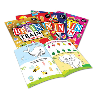 Dreamland Publications Brain Train Activity Book for Kids Age 3+ - With Colouring Pages, Mazes, Puzzles and Word searches Activities