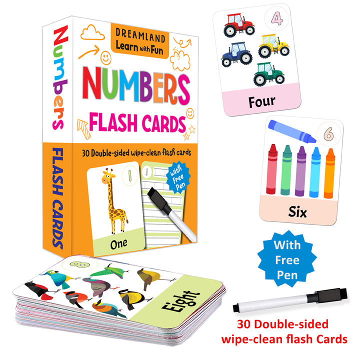 Dreamland Publications Flash Cards Numbers - 30 Double Sided Wipe Clean Flash Cards for Kids (With Free Pen)