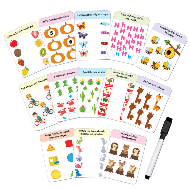 Dreamland Publications Flash Cards Activity - 30 Double Sided Wipe Clean Flash Cards for Kids (With Free Pen)