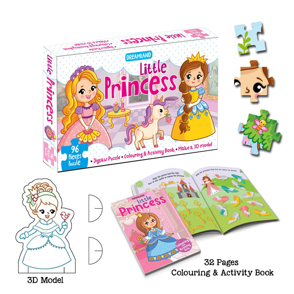 Dreamland Publications Little Princess Jigsaw Puzzle for Kids ??? 96 Pcs | With Colouring & Activity Book and 3D Model