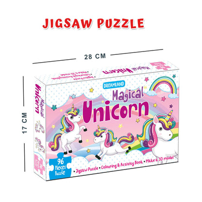 Dreamland Publications Magical Unicorn Jigsaw Puzzle for Kids ??? 96 Pcs | With Colouring & Activity Book and 3D Model