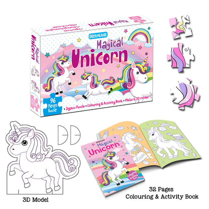 Dreamland Publications Magical Unicorn Jigsaw Puzzle for Kids ??? 96 Pcs | With Colouring & Activity Book and 3D Model