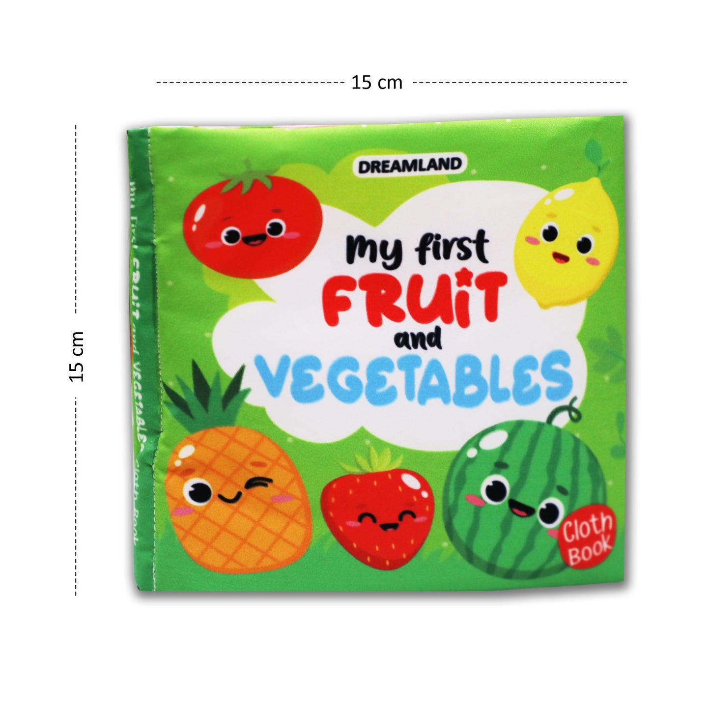 Dreamland Publications Baby My First Cloth Book Fruit and Vegetables with Squeaker and Crinkle Paper, Non-Toxic Early Educational Toy for Toddler, Infants