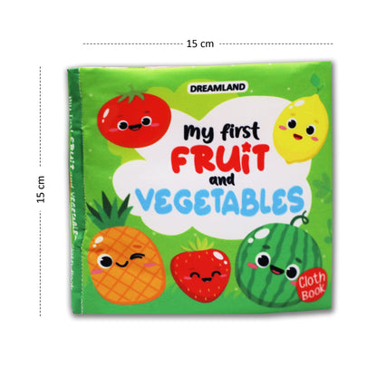 Dreamland Publications Baby My First Cloth Book Fruit and Vegetables with Squeaker and Crinkle Paper, Non-Toxic Early Educational Toy for Toddler, Infants