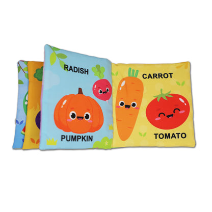 Dreamland Publications Baby My First Cloth Book Fruit and Vegetables with Squeaker and Crinkle Paper, Non-Toxic Early Educational Toy for Toddler, Infants