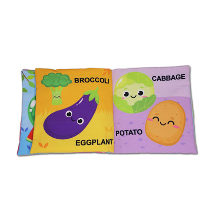 Dreamland Publications Baby My First Cloth Book Fruit and Vegetables with Squeaker and Crinkle Paper, Non-Toxic Early Educational Toy for Toddler, Infants