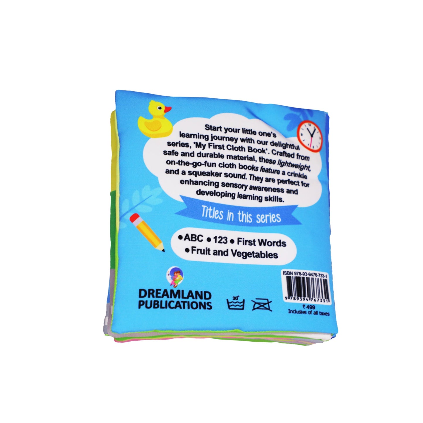 Dreamland Publications Baby My First Cloth Book First Words with Squeaker and Crinkle Paper, Non-Toxic Early Educational Toy for Toddler, Infants