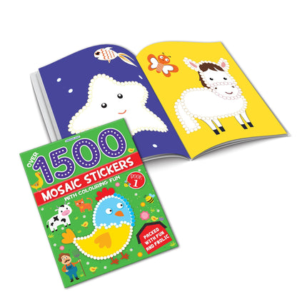 Dreamland Publications 1500 Mosaic Stickers Book 1 with Colouring Fun - Sticker Book for Kids Age 4 - 8 years