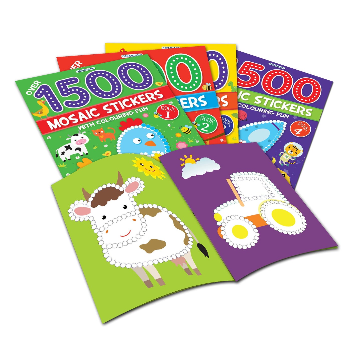 Dreamland Publications 1500 Mosaic Stickers Book 1 with Colouring Fun - Sticker Book for Kids Age 4 - 8 years