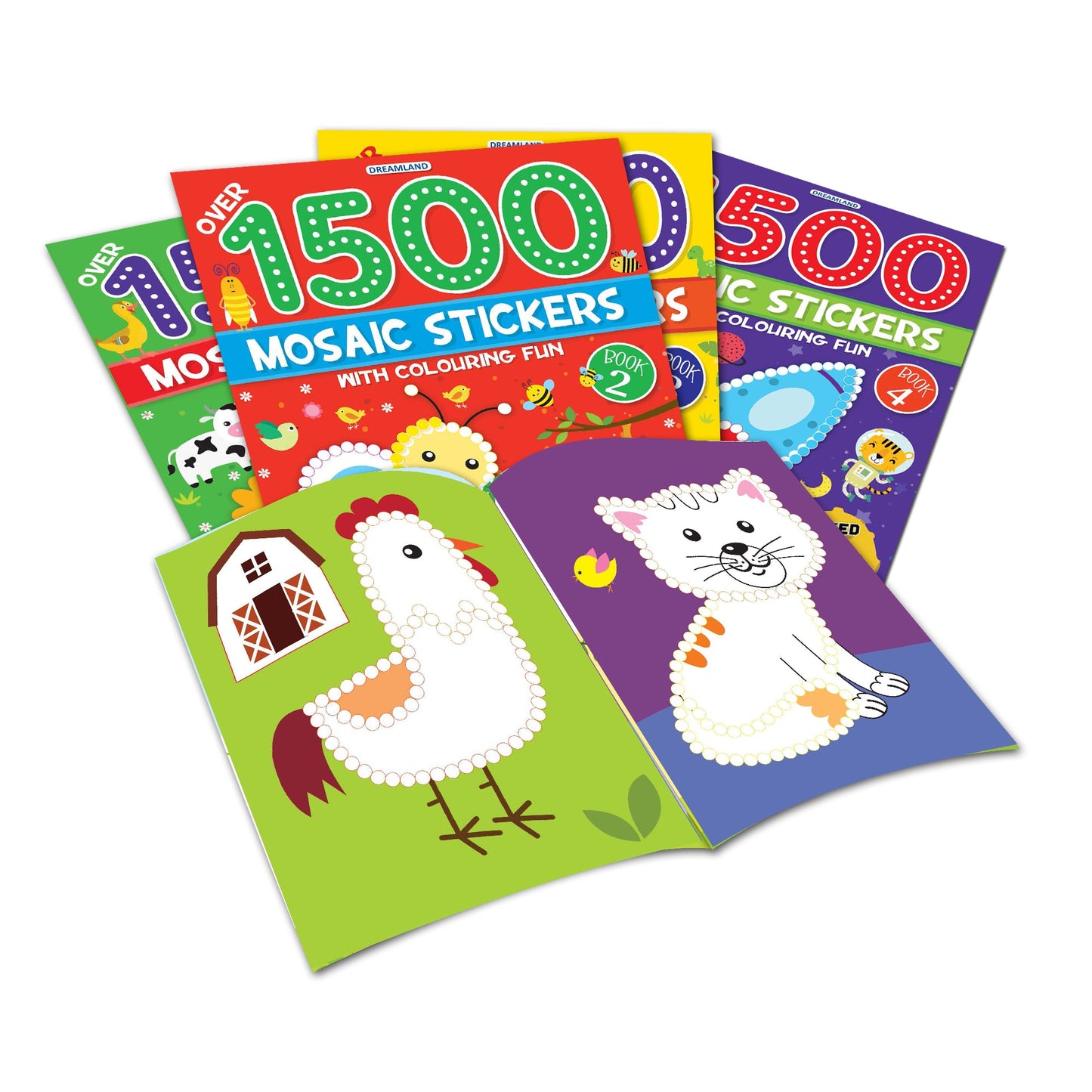 Dreamland Publications 1500 Mosaic Stickers Book 2 with Colouring Fun - Sticker Book for Kids Age 4 - 8 years