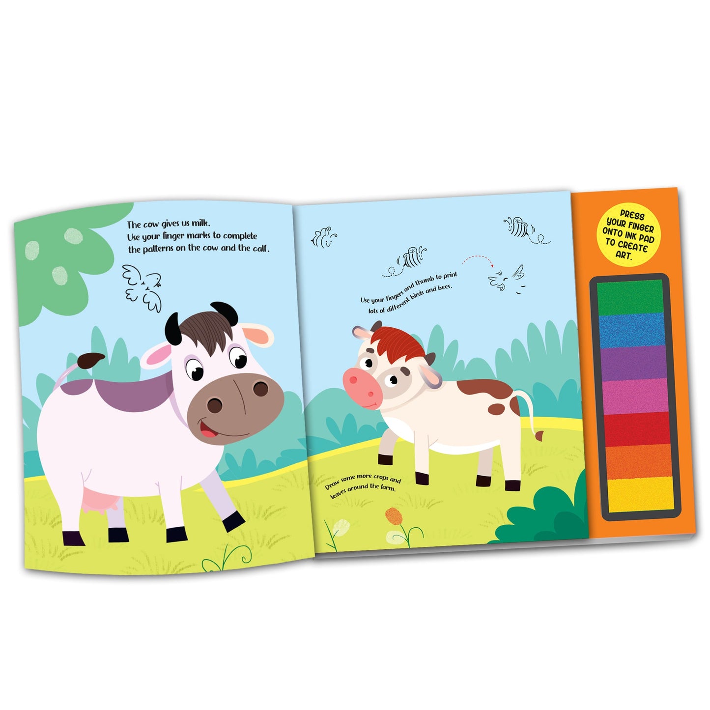 Dreamland Publications Fingerprint Art Activity Book for Children - Farm with Thumbprint Gadget