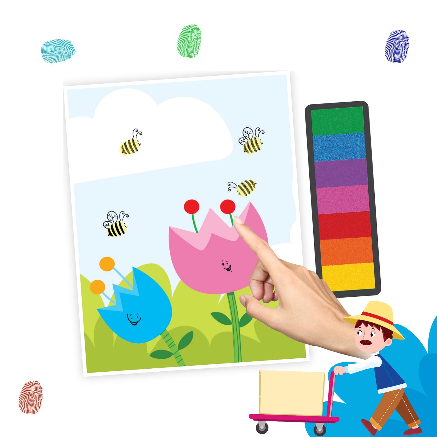 Dreamland Publications Fingerprint Art Activity Book for Children - Garden with Thumbprint Gadget