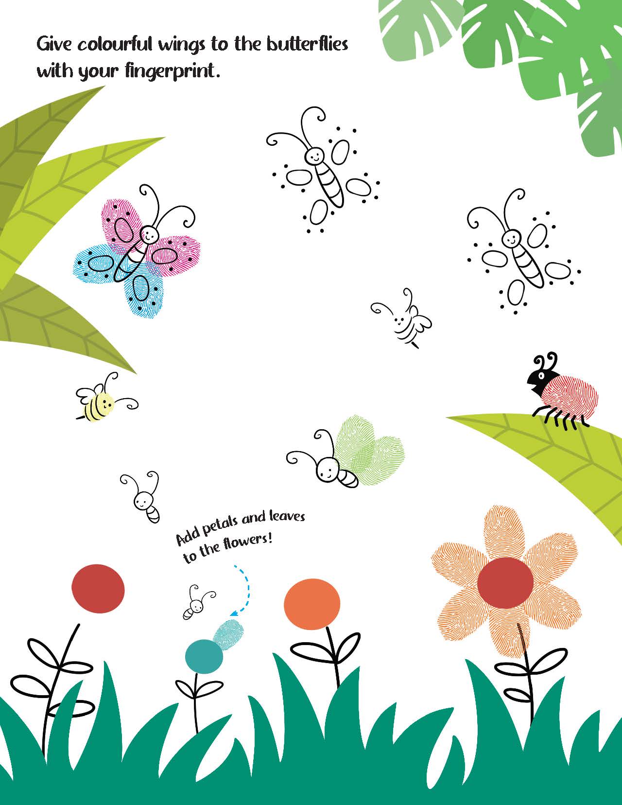 Dreamland Publications Fingerprint Art Activity Book for Children - Jungle with Thumbprint Gadget