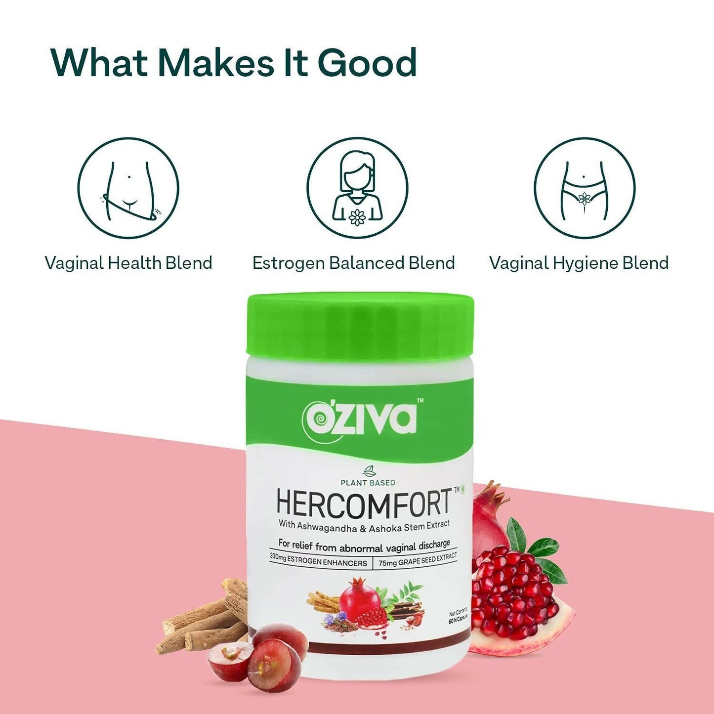 OZiva Plant Based HerComfort with Ashwagandha, Flax Seeds & Ashoka Stem Extracts Capsules