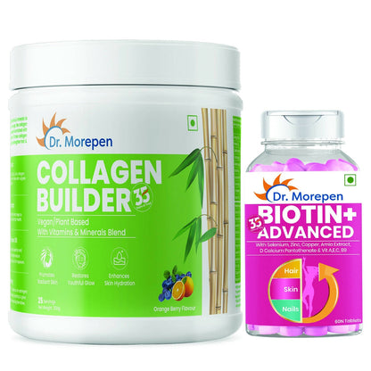 Dr. Morepen Biotin+ Advanced Tablets and Natural Collagen Builder, Orange Berry Flavour Combo - usa canada australia