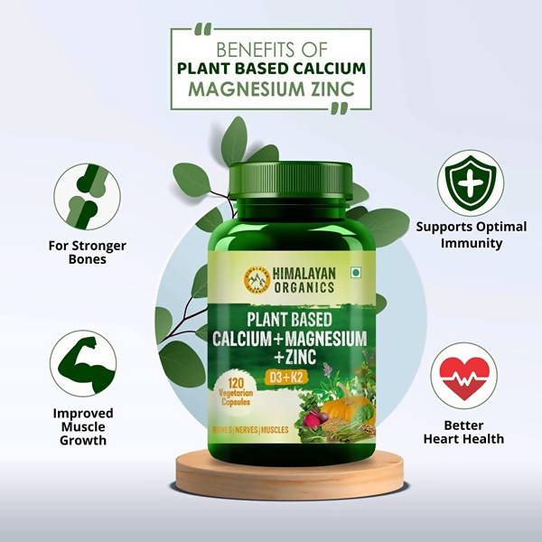 Himalayan Organics Plant Based Calcium + Magnesium + Zinc, D3+K2 Vegetarian Capsules