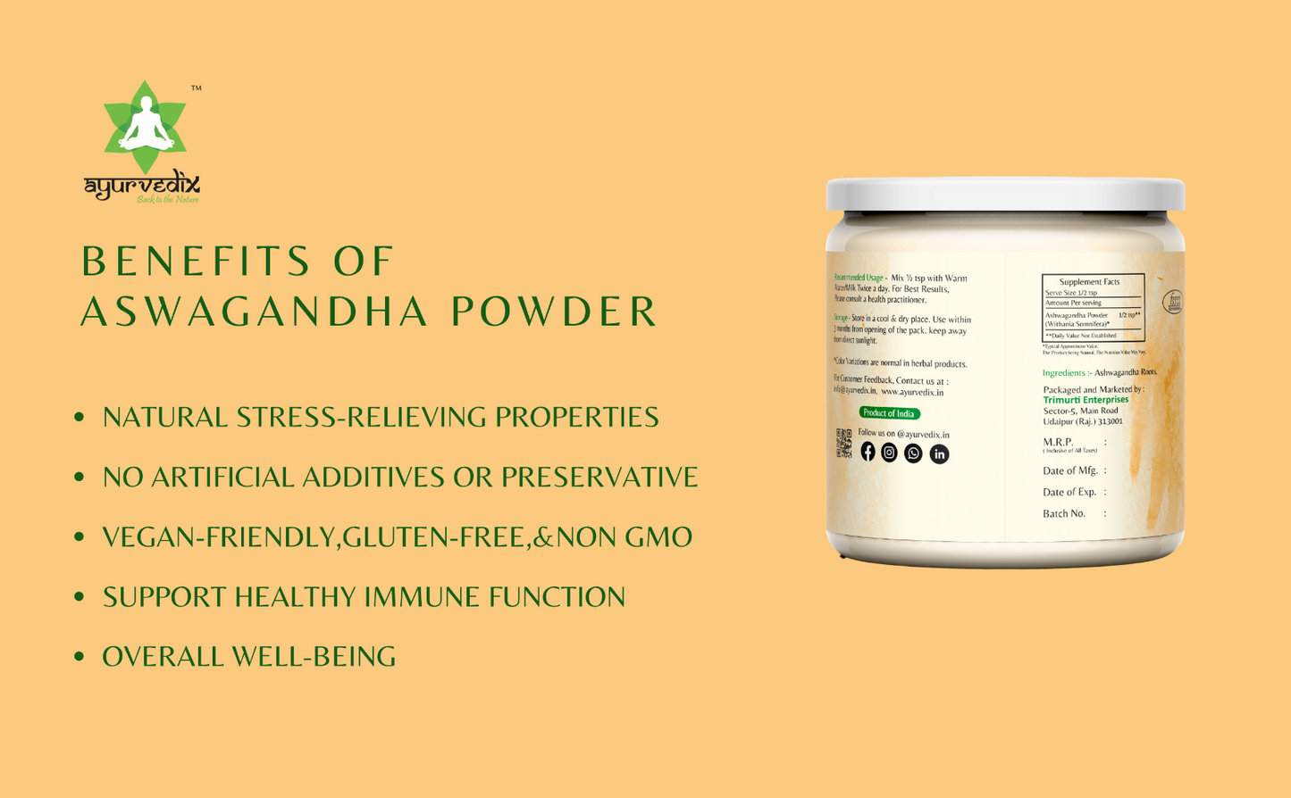 Ayurvedix Organic Ashwagandha Powder