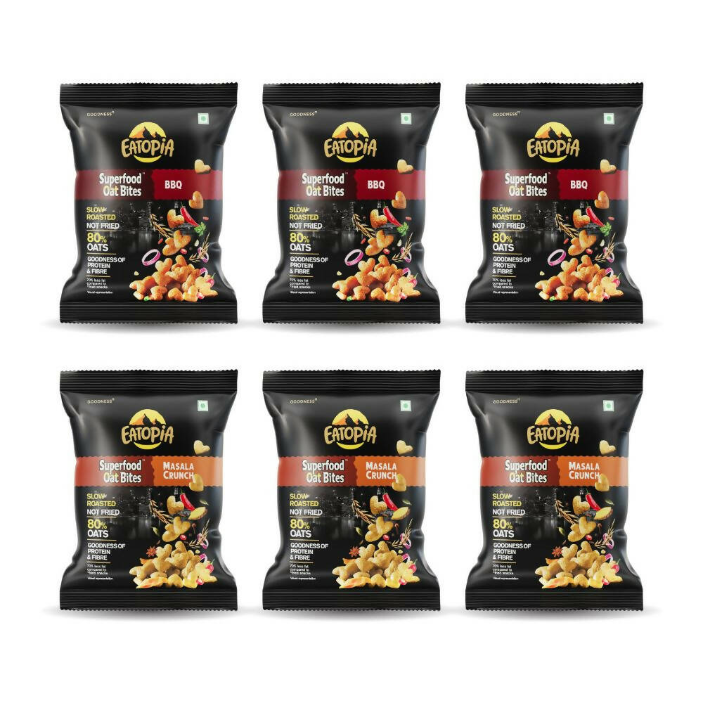 Eatopia Superfood Oats Bites - BBQ & Masala Crunch Combo -  USA, Australia, Canada 