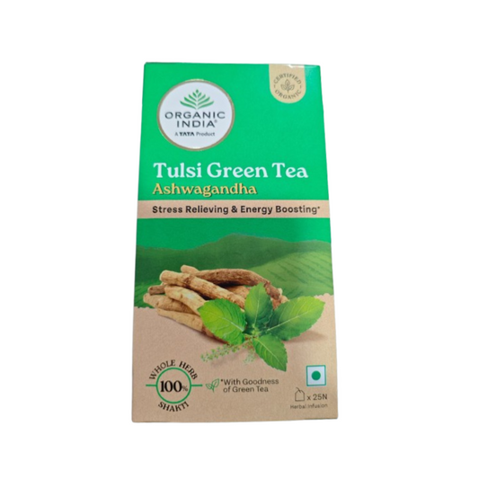 Organic India Tulsi Green Tea Ashwagandha - Herbal Sleep Tea, Caffine Free - 300GM