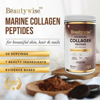 Beautywise Advanced Marine Collagen Anti-Aging Powder - Glutathione, HA & Biotin - Cocoa