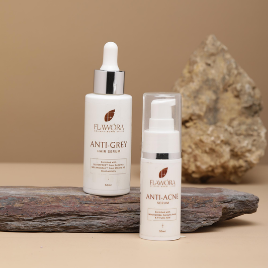 Flawora Anti-grey Hair Serum for Reversing Grey Hair and Anti Acne Serum to Reduce Blackheads and Open Pores - 80GM