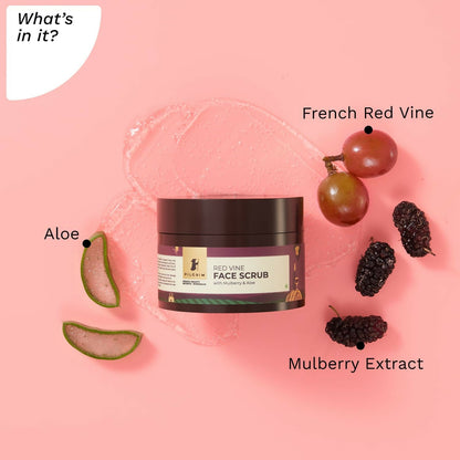 Pilgrim French Red Vine Face Scrub with Mulberry Extract & Aloe For Glowing Skin, Tan Removal, De-Pigmentation