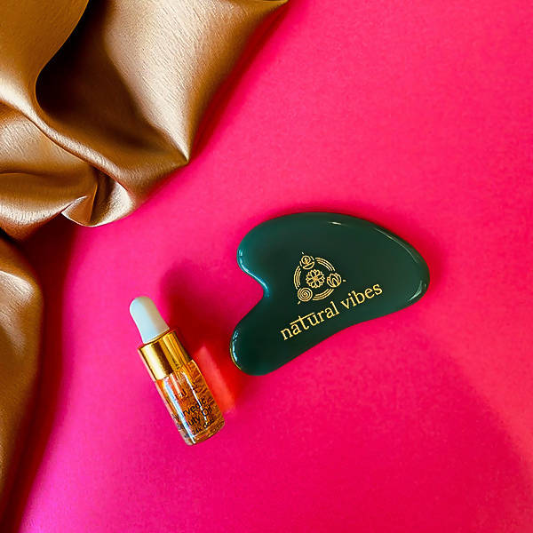 Natural Vibes Jade Gua Sha with Free Gold Beauty Elixir Oil